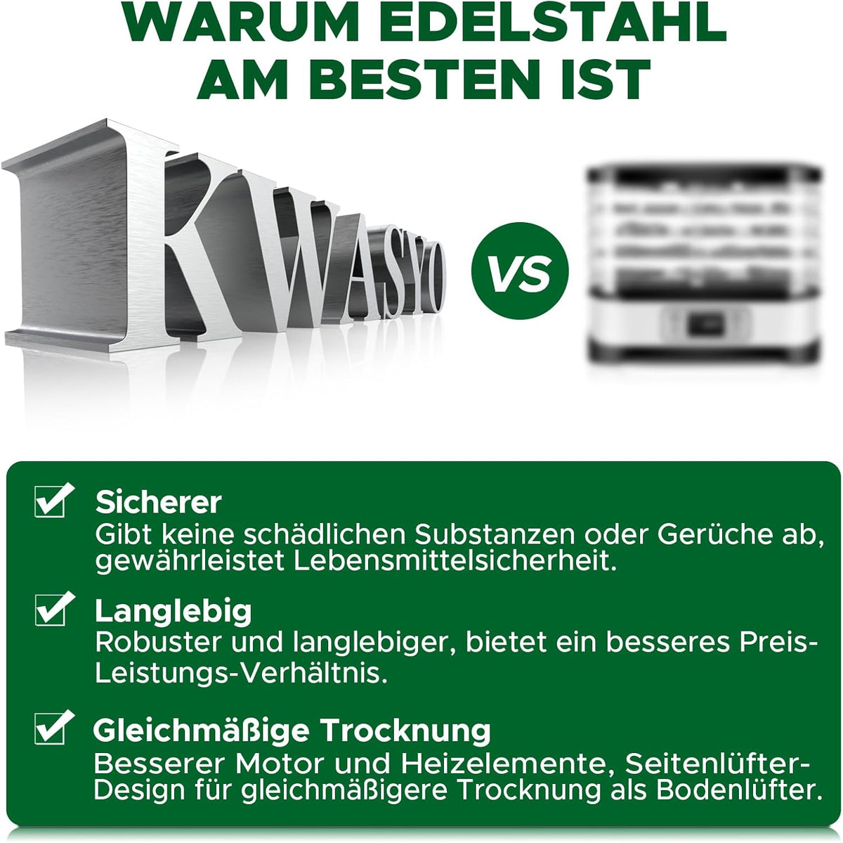 Kwasyo Dörrautomat Edelstahl, Dörrgerät 12 Etagen Ganz in Schwarz, 30-90℃ Temperaturregelung, 24 Stunden Timer, Rezeptheft für Fleisch Obst Gemüse Kräuter, 1000W, LT-09