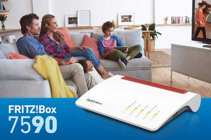 AVM FRITZ!Box 7590 High-End WLAN AC + N Router (VDSL-/ADSL, 4x4 MU-MIMO mit 1.733 (5 GHz) und 800 MBit/s (2.4 GHz), DECT-Basis, Media Server) (Generalüberholt)