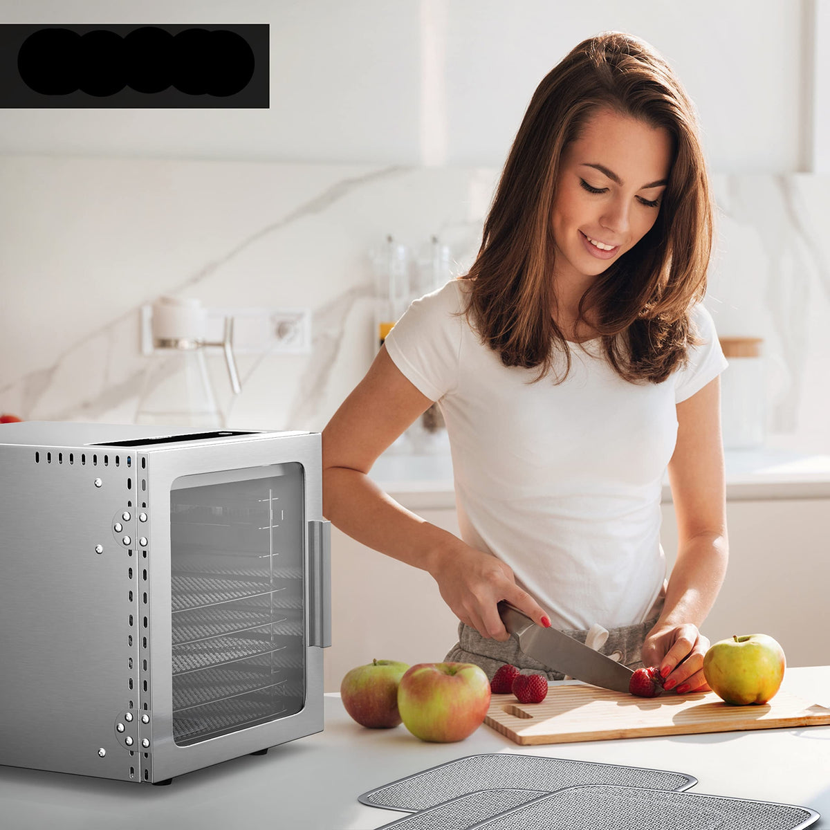 Arendo - Stainless steel dehydrator 8-fold - 500 watts with temperature control - dehydrator for food meat fruits fruit mushrooms - timer up to 24 hours - 8 compartments - GS - dehydrator